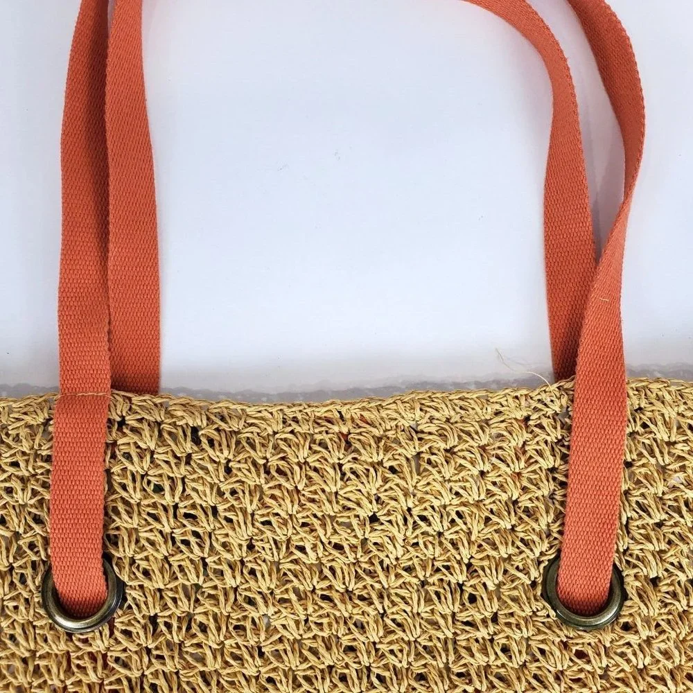 Kirra Paper Straw Tote XLarge‎ Tan Boho Bag Canvas Coral Strap Beach Travel